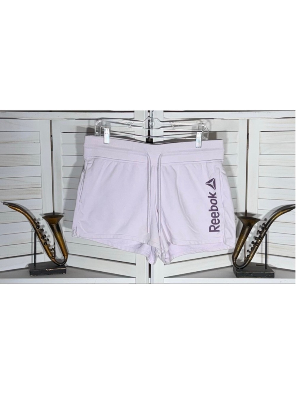 Reebok shorts cotton cord tie waist activewear athleisure gym pilates running L